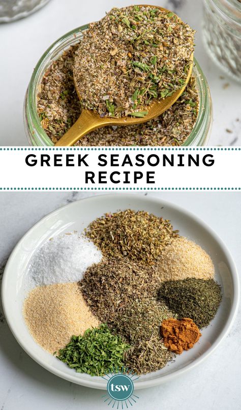 Greek Seasoning Recipe - The Schmidty Wife Greek Seasoning Recipe, Greek Fries, Greek Spices, Greek Dinners, Homemade Seasoning, Diy Mixes, Spice Blends Recipes, Spice Mix Recipes, Greek Seasoning