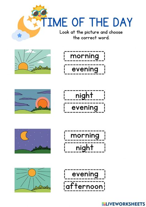 Time Worksheets Kindergarten, Greetings Worksheets For Kindergarten, Greetings Activities For Kids, Day And Night Worksheet, Worksheets For Year 1, Greetings Worksheets, Days Of The Week Worksheet, Greetings Of The Day, Basic English For Kids