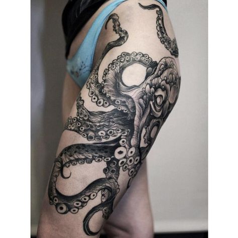 360 Likes, 7 Comments - W O M E N W I T H I N K (@womenwithink) on Instagram: “By @familyinktattoo #octopustattoo #ink #inked #inkedgirls #inkedwomen #inkedmodels #legtattoo…” Octopus Thigh Tattoos, Tentacle Tattoo, Octopus Tattoo Sleeve, Kraken Tattoo, Octopus Tattoo Design, Octopus Tattoos, Dibujos Tattoo, Kunst Tattoos, Disney Tattoo