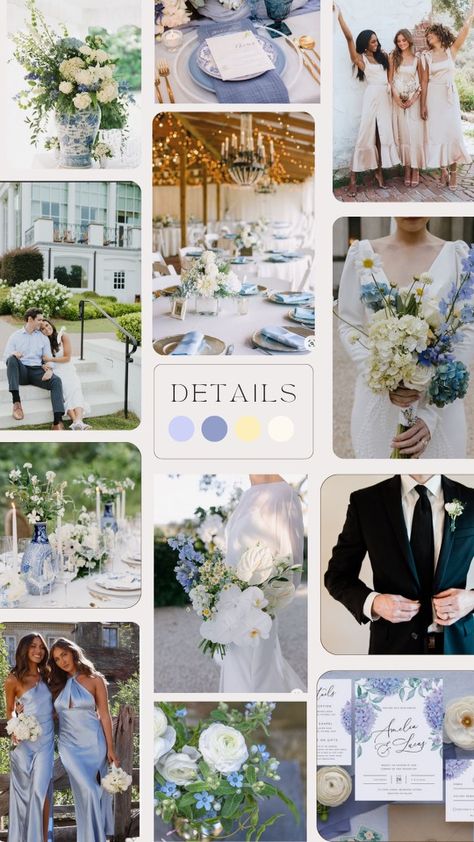 October Blue Wedding, Blue And White Spring Wedding, Wedding Color Schemes September, Blue Black And White Wedding, Light Blue And Yellow Wedding, Wedding Colors 2025, Blue Fall Wedding, Blue Reception, Blue Purple Wedding