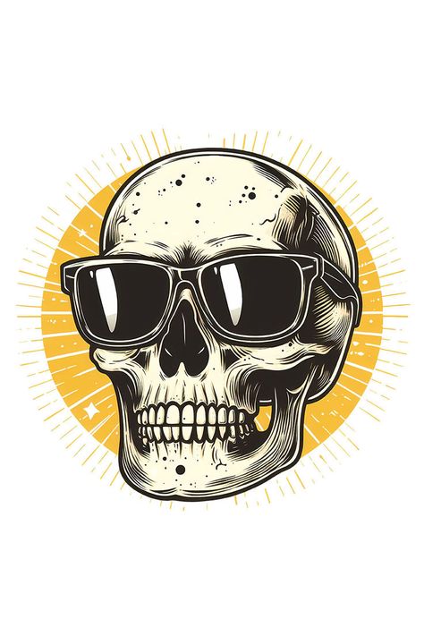 An old-school illustrated skull in sunglasses, adding a quirky and stylish touch to this design. #skull Old School, Skeleton, Sunglasses, Design