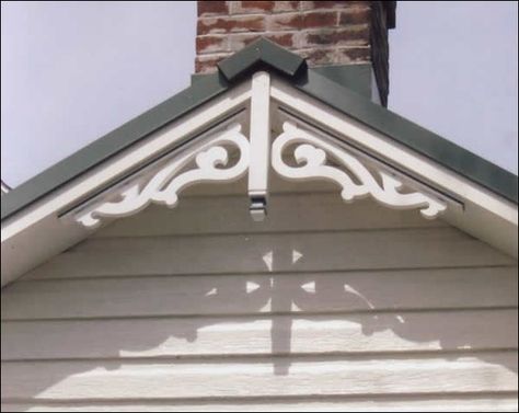 Gable Trim | Gable trim Queenslander House, Gingerbread Trim, Gable Trim, Roof Trim, Gable House, Window Trim Exterior, House Trim, Mountain Cottage, Cottage Exterior