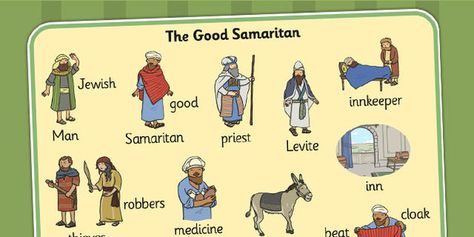 The Good Samaritan Word Mat The Good Samaritan Lesson, Bible Story For Kids, Sunday School Coloring Sheets, Bible Parables, The Good Samaritan, Bible Crafts Sunday School, Bible Stories For Kids, Good Samaritan, Jewish Men