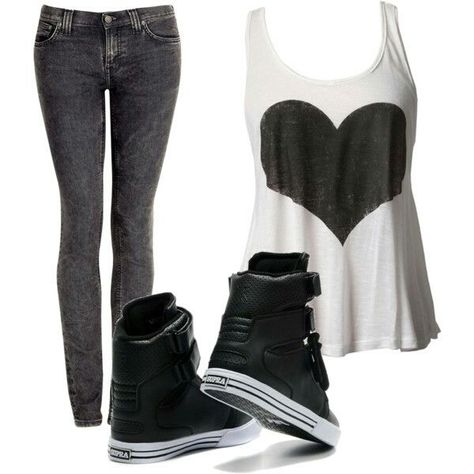 Tomboys Outfit, Tomboy Outfits Cute, Cute Polyvore Outfits, Tomboy Outfits Swag, Cute Tomboy Outfits, Black And White Outfit, 2012 Fashion, Skater Girl Outfits, Tomboy Outfits