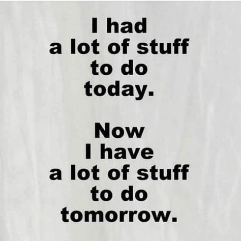 I had a lot of stuff to do today... Now I have a lot of stuff to do tomorrow. Monday Humor, To Do Today, Funny Mom Quotes, Life Quotes Love, Sarcastic Quotes Funny, Funny Mom, Twisted Humor, Work Humor, Mom Quotes