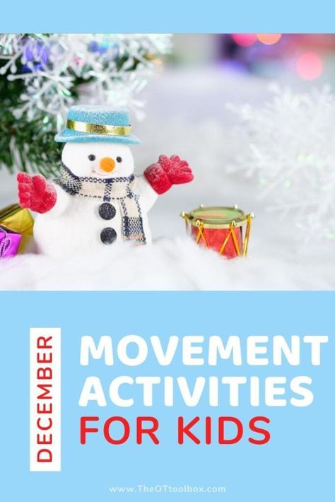 These monthly movement activities are great for December activities for kids. Use these as brain breaks or to help kids develop gross motor skills, and gain movement-based learning. Winter Movement Activities, Winter Gross Motor, Movement Activities For Preschoolers, Movement Activities For Kids, Preschool Movement Activities, Indoor Recess Activities, Create Pin, Preschool Music Activities, December Lessons