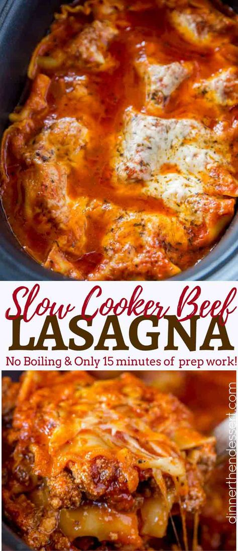 Crock Pot Lasagna, Crockpot Lasagna Easy, Crock Pot Lasagna Recipe, Slow Cooker Ground Beef, Dinner Then Dessert, Beef Lasagna, Crockpot Lasagna, Slow Cooker Lasagna, Pot Lasagna