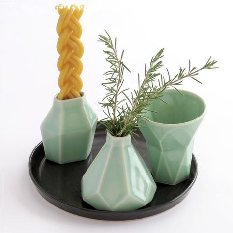 Modern Judaica Havdalah Set in light green ceramic Havdalah Candle, Wine Drop, Shabbat Candlesticks, Modern Judaica, Spice Holder, Minimalist Candles, Shabbat Candles, Candle Bar, Green Cups