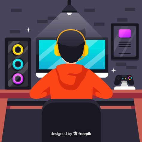 Young person playing with the computer Free Vector | Free Vector #Freepik #vector #freepeople #freetechnology #freehouse #freecomputer 2d Character Animation, Computer Drawing, Boy Illustration, Tattoos Animals, Girly Wall Art, Outdoors Quotes, Dream Book, Quotes Tattoos, Graphic Design Lessons