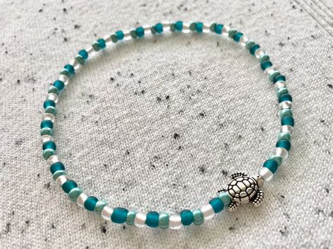 Sea Turtle Anklet, Beaded Bracelets, Beach Jewelry, Ankle Bracelets, Gifts for Her, Boho Jewelry, Turtle Jewelry, Anklet, Unique Jewelry - Etsy Turtle Jewelry Diy, Turtle Beaded Bracelets, Beach Jewelry Ideas, Teal Beaded Bracelets, Sea Beads Bracelet, Summer Beaded Jewelry, Summer Beaded Bracelets, Diy Anklets, Summer Jewelry Diy