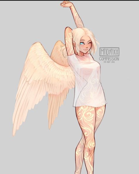 Art Reference Angel, Multi Winged Angel, Angelic Oc Art, Curled Up Drawing Pose, Mythical Human Creatures, Angel Oc Female Art, Character Design With Wings, Modern Angel Character Design, Demon Form Oc