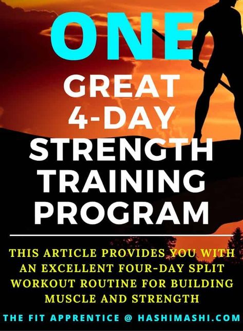 4 Day Strength Training Program - This article provides you with an excellent four-day split workout routine for building muscle and strength. 4 day a week strength training program | 4 day split strength training program | 4 day strength and hypertrophy program | 4 day upper lower split practical programming for strength training 4 Day Split Workout, 4 Day Workout Routine, Split Workout Routine, 4 Day Workout, Split Workout, Hypertrophy Training, Weight Training Routine, Strength Training Program, Workout Splits