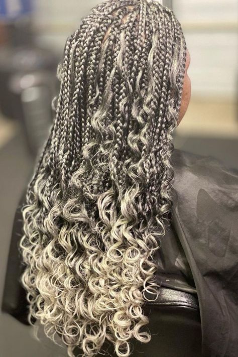 30 Goddess Braids to Unleash Your Inner Beauty and Power Salt And Pepper Braids Grey Hair, Grey Goddess Braids, Salt And Pepper Knotless Braids, Gray Goddess Braids, Gray Braids For Black Women, Gray Knotless Braids, Salt And Pepper Braids, 30 Goddess Braids, Gray Braids For Black Women Silver Hair