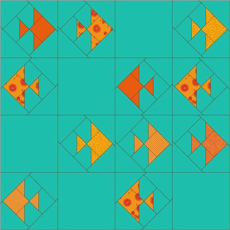 Emerald Coast Modern Quilt Guild: March 2014 Block Lottery - Gold Fish Crackers Fish Quilt Block, Fish Quilt Pattern, Fish Crackers, Nautical Quilt, Prairie Points, Fish Quilt, Sea Quilt, Quilt Modernen, Easy Quilt