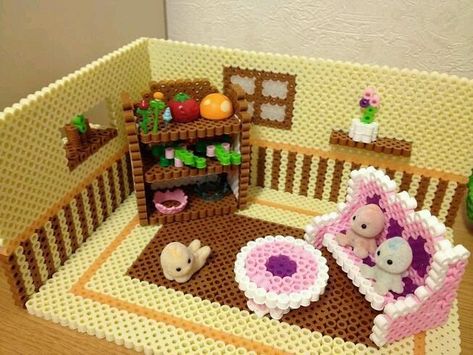 653×490 Perler 3d, Mary's Kitchen, Hama Beads 3d, 3d Doll, 3d Perler Bead, Art Perle, Perler Art, Hama Beads Design, Perler Bead Templates