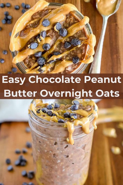 These are super easy chocolate peanut butter overnight oats! Plus they are healthy overnight oats packed with protein and fiber for a filling and flavorful make-ahead breakfast. Gluten-free, vegan, oil-free and just 5 minutes of prep time! Chocolate Peanut Butter Overnight Oats, Healthy Overnight Oats, Best Overnight Oats Recipe, Peanut Butter Yogurt, Peanut Butter Overnight Oats, Breakfast Oats Overnight, Protein Overnight Oats, Clean Eating Vegan, Oat Recipes Healthy