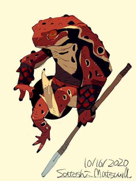 ArtStation - Toad Warrior, Satoshi Matsuura Toad Summoning Oc, Frog Person Character, Toad Samurai, Toad Character, Frog Warrior, Satoshi Matsuura, Frog Illustration, Frog Art, Desenho Tattoo