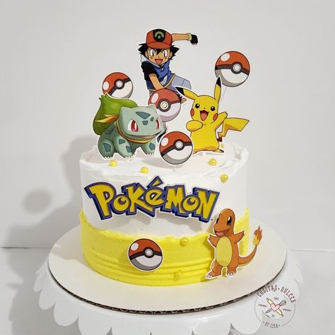 Pokemon Birthday Cake Easy, Tort Pokemon, Pikachu Cake Birthdays, Bolo Pokemon, 1st Birthday Cake Designs, Diy Cake Topper Printable, Pokemon Cupcakes, Sweet Birthday Cake, Pokemon Themed Party