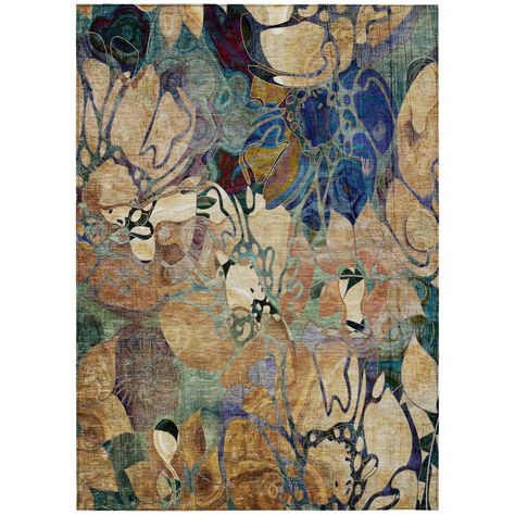 Wrought Studio Elvenia Floral Machine Woven Polyester Indoor / Outdoor Area Rug in Beige | Wayfair Transitional Rugs, Geometric Area Rug, Outdoor Area Rug, Modern Floral, Indoor Outdoor Area Rugs, Modern Outdoor, Floral Rug, Beige Rug, Blue Abstract