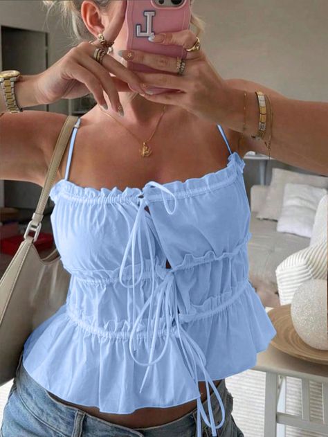 Women's Casual Solid Color Strappy Camisole Top For Summer Blue Casual   Woven Fabric Plain Cami Non-Stretch  Women Clothing, size features are:Bust: ,Length: ,Sleeve Length: Strappy Top, Top For Summer, Current Styles, Summer Blue, Pink Lily, Women's Casual, Photo Inspiration, All Fashion, Women Clothing