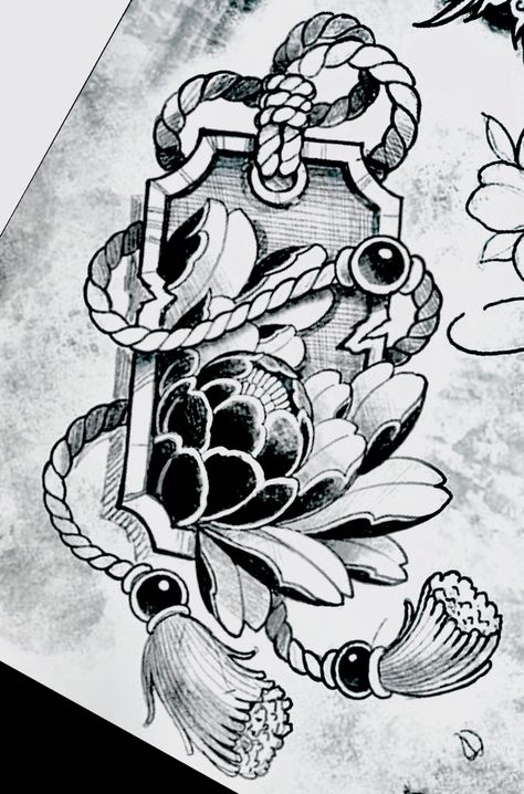 Omamori Tattoo Design Men, Japanese Tag Tattoo, Omamori Drawing, Japanese Traditional Flash, Japan Tattoo Traditional, Neo Japanese Tattoo Designs, Omamori Tattoo Design, Neo Japanese Tattoo, Omamori Tattoo