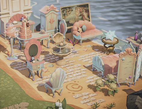 Acnh Mermaid, Codes Acnh, Fairy Island, Town Inspiration, Mermaid Island, Mermaid Ideas, Pink Island, Beach Cove, Mermaid Cove