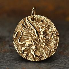 Natural Bronze Ancient Coin Charm with Griffin Symbolic Bronze Jewelry With Coin Pendant, Ancient Style Bronze Necklace With Coin Pendant, Bronze Symbolic Pendant Necklace, Gold Mythological Coin Pendant Jewelry, Silver Mythological Jewelry With Coin Pendant, Ancient Coin Jewelry, Lion Head Necklace, Lion Charm, Lion Necklace