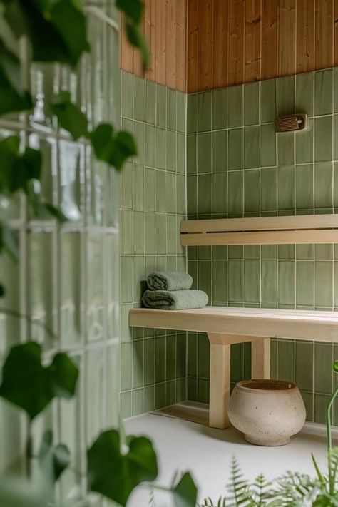 Soothing Sauna Bathroom Ideas for Your Haven Sauna Inspired Bathroom, Sauna Bathroom Ideas Small Spaces, Small Sauna Bathroom Design, Retro Sauna, Cold Plunge And Sauna Room, Sauna Style Bathroom, Nordic Spa Design, Green Spa Bathroom, Sauna Room Design