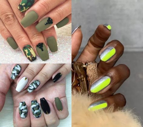 THE BEST CAMOUFLAGE NAIL DESIGNS FOR PRETTY WOMEN Nails For Ladies, Camouflage Nails, Pattern Nails, Camo Nails, Nail Patterns, Shades Of Green, Pretty Woman, Camouflage, You Nailed It