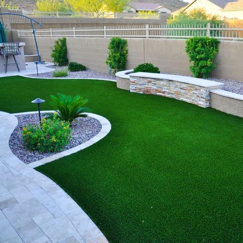 Turf Lawn with Garden in Phoenix, Arizona Backyard | Turf backyard, Backyard garden landscape, Arizona backyard Driveway Retaining Wall, Turf Landscaping, Backyard Arizona, Landscaping Patio Ideas, Urban Drawings, Artificial Grass Backyard, Garden Installation, Turf Backyard, Hardscape Backyard