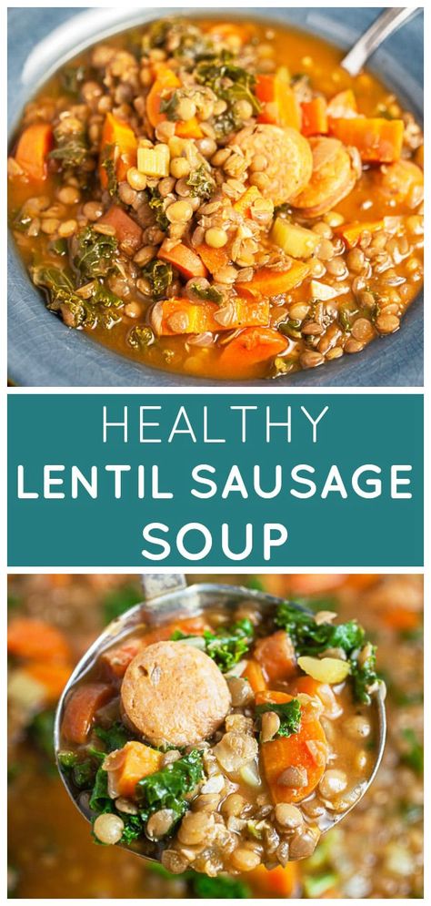 Gluten Free Lentil Soup, Soup With Smoked Sausage, Sausage And Lentil Soup, Lentil Sausage, Soup Sausage, Lentil Kale Soup, Lentil Kale, Sausage Lentil, Lentil Sausage Soup