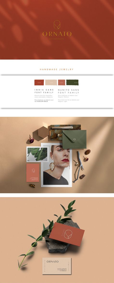 ORNATO JEWELRY on Behance Brick Color Palette, Business Cards Design, Earthy Color Palette, Candle Branding, Minimalist Business Cards, Brick Colors, Minimalist Business, Cards Design, Graphic Design Tips