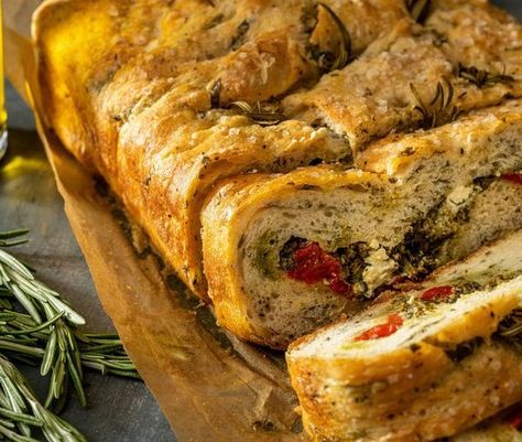 Stuffed Foccacia Bread Recipes, Foccacia Bread Recipes, Stuffed Focaccia, Pesto Lasagna, Foccacia Bread, Focaccia Recipe, Traeger Grill, Bread Appetizers, Ricotta Cheese