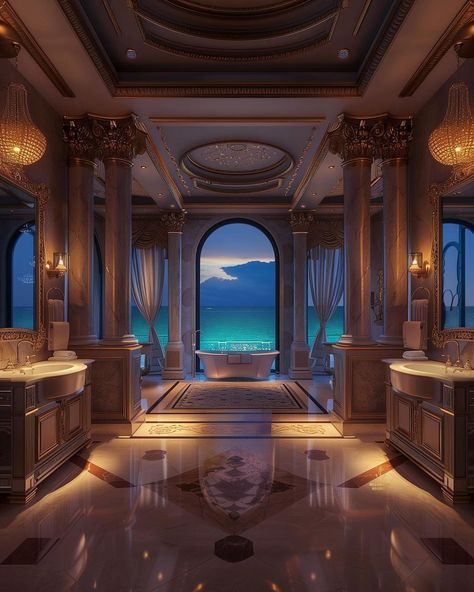 Introducing ‘The Aegean Splendor,’ a $100 million concept mansion that harmoniously blends Modern and Greek architectural styles, creating… | Instagram Greek Mansion, Massive Living Room, Closet Spaces, Dubai Houses, Space Car, Marriage Romance, Dream Mansion, Ocean Photos, Gym Room