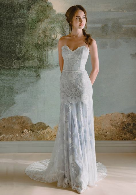 Claire Pettibone Wedding Dress, Wedding Dress Backs, Claire Pettibone, Silk Wedding Dress, Top Wedding Dresses, Sweetheart Wedding Dress, Blue Wedding Dresses, Wedding Dresses Beaded, Blue Bridal