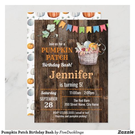 Birthday Bash Invitation, Pumpkin Patch Birthday, Pumpkin Invitation, 12 Birthday, Invitation Suites, Pumpkin Picking, 12th Birthday, Colored Envelopes, Editing Tools