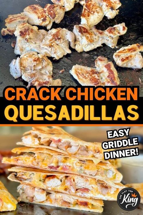 Whether you call them crack chicken quesadillas or chicken bacon ranch quesadillas, I just call them fantastic!  The secret is in the delicious chicken marinade and perfectly cooking the chicken on the griddle.  Definitely add this to your list of Blackstone griddle recipes to try!  Or you can make them in a skillet on the stovetop too! Black Stone Quesadillas, Chicken On The Blackstone Griddle, Chicken On Blackstone Griddle, Chicken Blackstone Recipes, Homemade Jalapeno Ranch Dressing, Blackstone Chicken Recipes, Chicken Bacon Ranch Quesadilla, Delicious Chicken Marinade, Chicken Quesadillas Easy