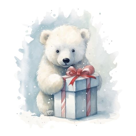 Polar Bear Paint, Polar Bear Cartoon, Polar Bear Illustration, New Year's Drawings, Pole Bear, Baby Polar Bears, Bear Watercolor, Polar Bear Christmas, Polar Animals