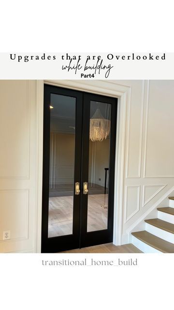 Black Door Gold Hardware, Black Office Doors, Paris Bookstore, Glass Office Doors, Black French Doors, Custom Home Build, Black Interior Doors, Double Doors Interior, Living Room Renovation