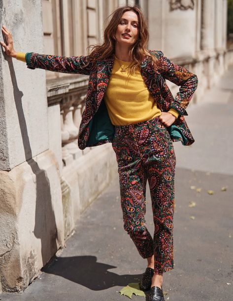 Marylebone Velvet Blazer - Eden, Tiger Bloom | Boden US London Outfits, Party Jackets, Tunic Leggings, Knit Shirt Dress, Out Of Place, London Outfit, Revere Collar, Boden Uk, Blouse Pants