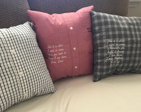 QUILT Block Patchwork Memory Pillow Made From Loved Ones Clothes Shirt Blouse Coat Pants Jeans Memorial Keepsake Heart Shape or 18 Square - Etsy Pillow From Shirt, Memorial Pillows, Tie Pillows, Sunflower Pillow, Memory Pillow, Clothes Shirt, Memory Pillows, In Memory Of Dad, Shirt Pillow