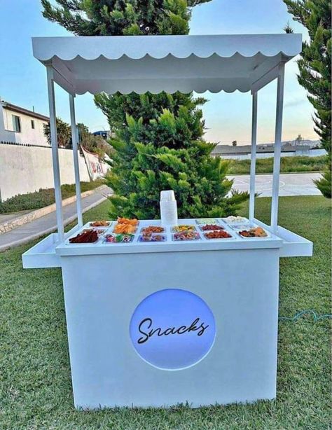 Charcuterie Cart Events, Snack Bar Cart Ideas, Snack Cart Party, Snack Cart Ideas, Popcorn Buffet, Party Rental Ideas, Mobile Bar Cart, Bistro Interior, Snack Cart