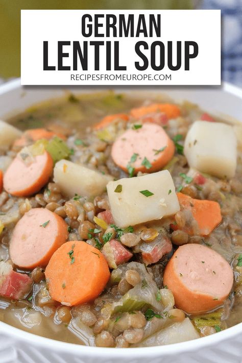 German Lentil Soup, Lentils Potatoes, German Drinks, Cabbage Potato Soup, German Potato Soup, Lentils Soup, Low Calorie Keto, German Breakfast, Lentil Sausage Soup