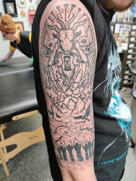 My finished occult themes halfsleeve by Lana Bosak at Tailorbird Tattoo in Minneapolis USA #tattoos #tattoo #beauty Trending Tattoos, Occult Tattoo, Prison Tattoos, C Tattoo, R Tattoo, Sleeve Tattoo, Tattoo Idea, Best Artist, Flash Tattoo