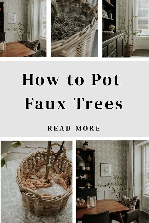 how to pot faux trees in your house so they look beautiful and are sturdy too! Fake Indoor Trees, Artificial Indoor Trees, Faux Trees, Fake Potted Plants, Potted Christmas Trees, Fake Christmas Trees, Indoor Tree, Tree Planters, Fake Trees