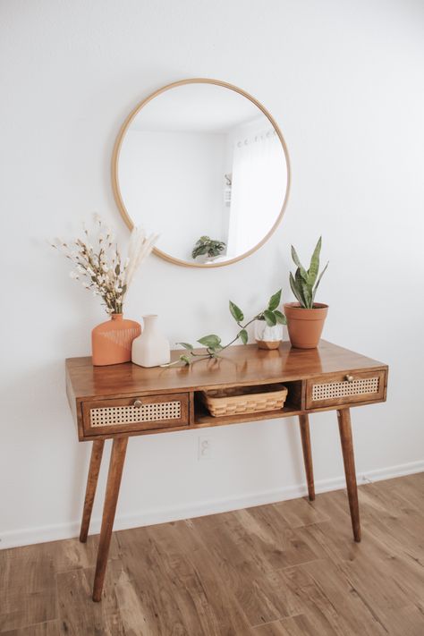 Bohemian Console Table, Mid Century Modern Entry Table, Boho Console Table Decor, Modern Console Table Decor, Bohemian Mid Century Modern, Mid Century Console Table, Mid Century Modern Entryway, Mid Century Modern Console Table, Mid Century Entryway