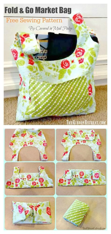 Fold and Go Market Bag Free Sewing Pattern #freesewingpattern  #sewingbag  #marketbags Reusable Grocery Bags Pattern, Bag Free Sewing Pattern, Grocery Bag Pattern, Tote Bag Crochet Pattern, Shopping Bag Pattern, Tote Bag Pattern Free, Farmer Market, Tote Bag Crochet, Bag Crochet Pattern