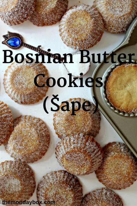 Bosnian Butter Cookies (Šape) are a crunchy, buttery, shortbread with a light lemon flavor. Delicious with coffee, tea, or milk! | The Monday Box Gingerbread Man Recipe, Caramel Recipe Easy, Caramel Shortbread, Bosnian Recipes, Serbian Recipes, Croatian Recipes, Caramel Recipes, Butter Cookies, Monster Cookies