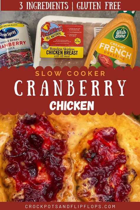 3 Ingredient Slow Cooker Cranberry Chicken Slow Cooker Cranberry Chicken, Chicken Crockpot Recipes Easy 4 Ingredients Crock Pot, Cranberry Chicken Crockpot, Easy Cranberry Chicken, Chicken Cranberry, Tangy Chicken, Easy Chicken Dinner, Cranberry Chicken, Crock Pot Recipe