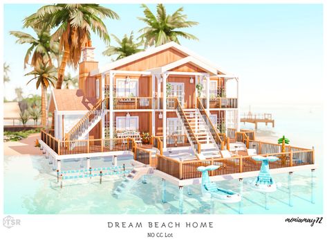 Sims 4 Beach Clothes, Sims Room, Cc The Sims 4, The Sims 4 Lots, Building Inspiration, Song Ideas, Beach Clothes, Coastal Colors, Dream Beach